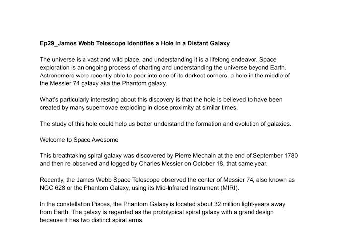 write a script about space discoveries for you